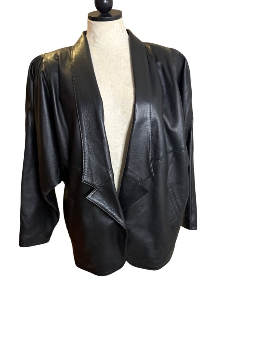 Primadonna Womens Vtg Oversized Italian Leather Jacket Avant-Garde Size S Black